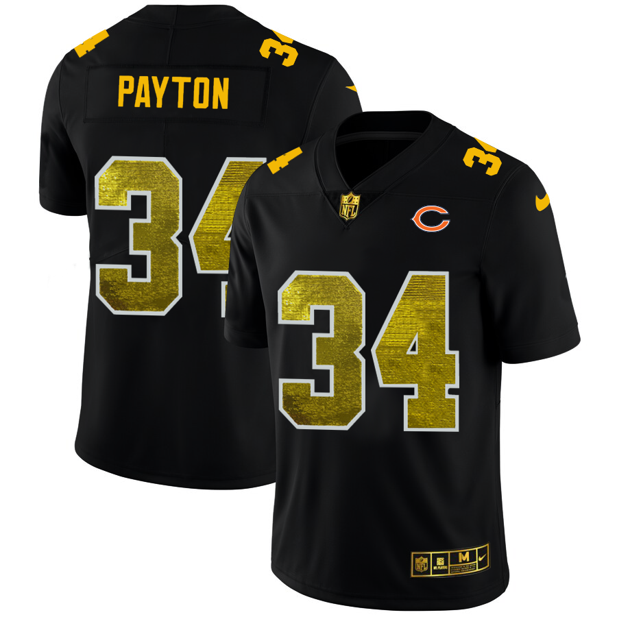 Chicago Bears #34 Walter Payton Men's Black Nike Golden Sequin Vapor Limited NFL Jersey