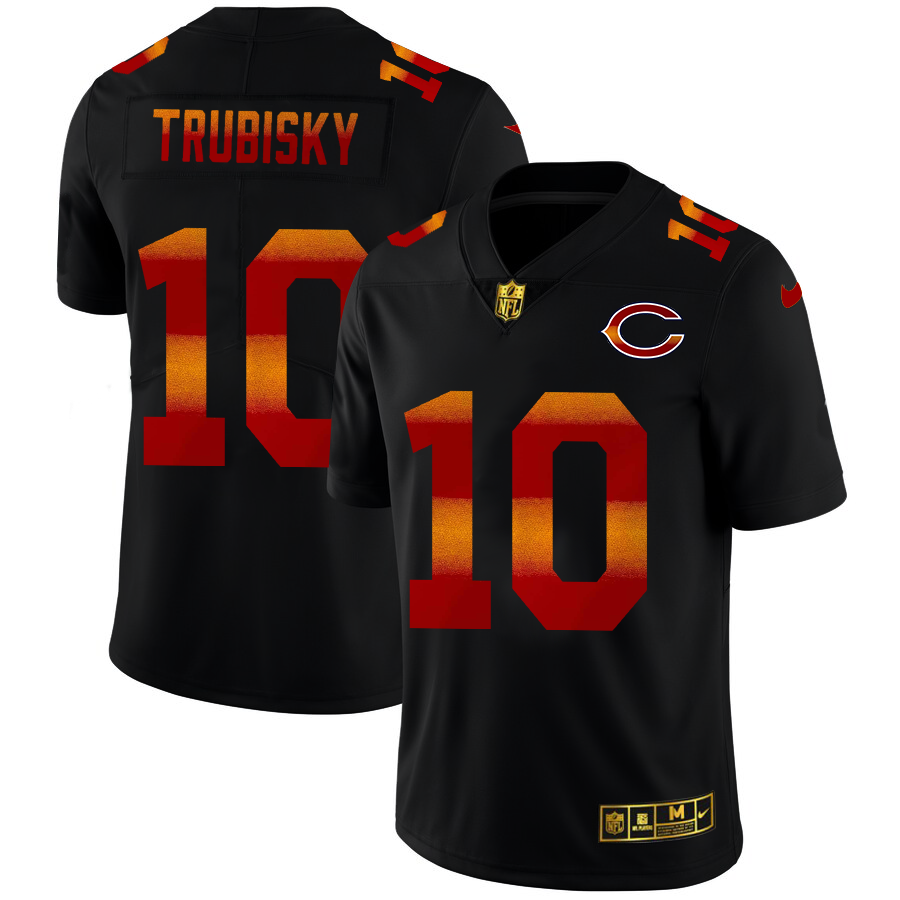 Chicago Bears #10 Mitchell Trubisky Men's Black Nike Red Orange Stripe Vapor Limited NFL Jersey