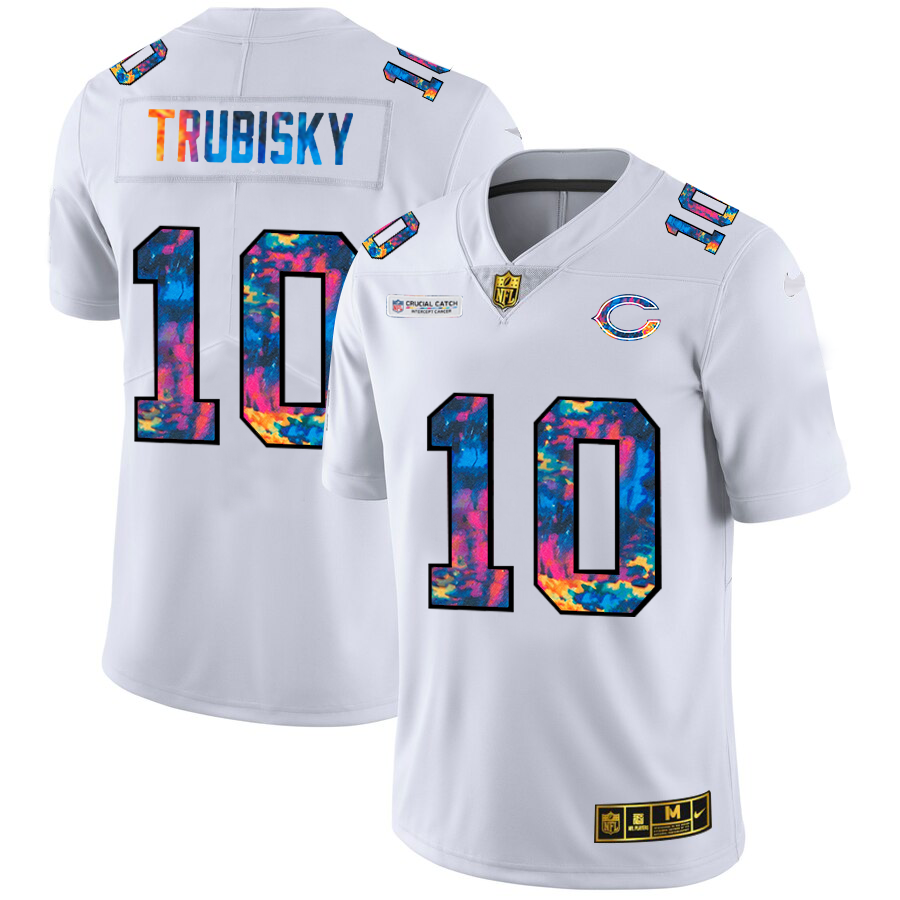 Chicago Bears #10 Mitchell Trubisky Men's White Nike Multi-Color 2020 NFL Crucial Catch Limited NFL Jersey