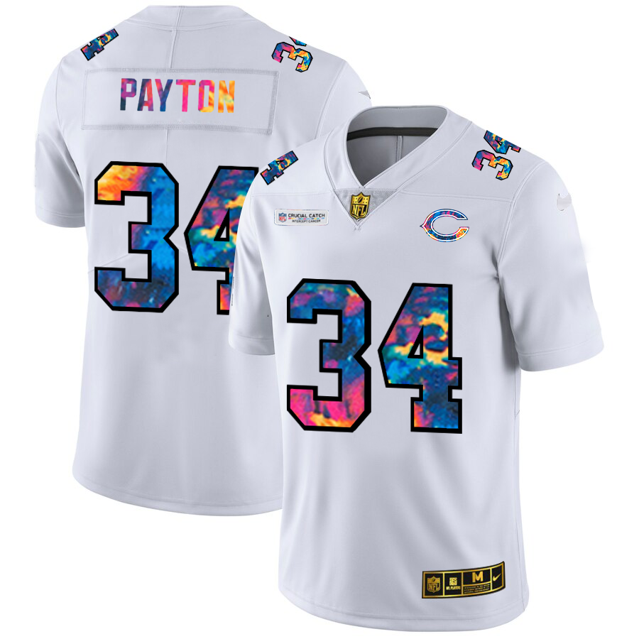 Chicago Bears #34 Walter Payton Men's White Nike Multi-Color 2020 NFL Crucial Catch Limited NFL Jersey