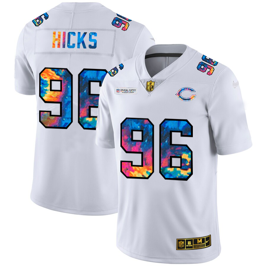 Chicago Bears #96 Akiem Hicks Men's White Nike Multi-Color 2020 NFL Crucial Catch Limited NFL Jersey