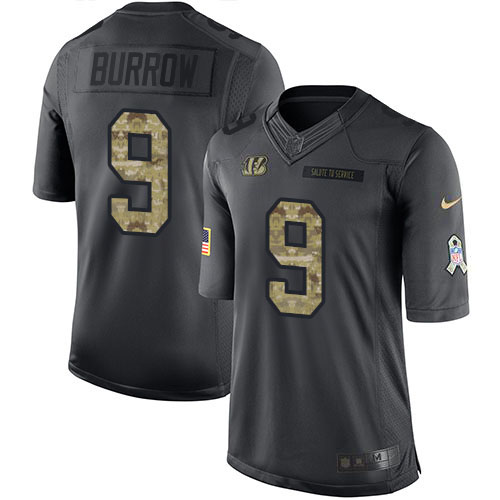 Nike Bengals #9 Joe Burrow Black Men's Stitched NFL Limited 2016 Salute to Service Jersey