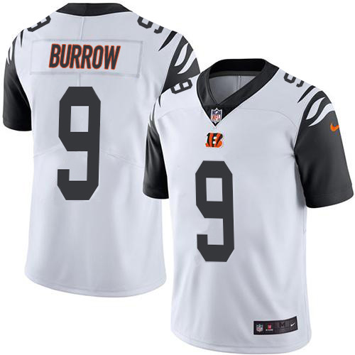 Nike Bengals #9 Joe Burrow White Men's Stitched NFL Limited Rush Jersey