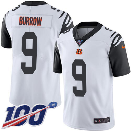 Nike Bengals #9 Joe Burrow White Men's Stitched NFL Limited Rush 100th Season Jersey