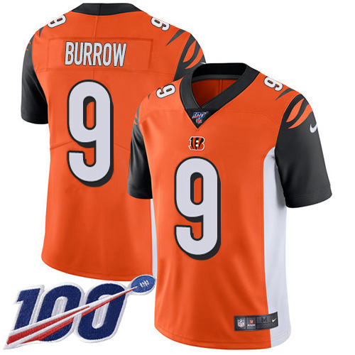 Nike Bengals #9 Joe Burrow Orange Alternate Men's Stitched NFL 100th Season Vapor Untouchable Limited Jersey
