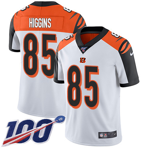 Nike Bengals #85 Tee Higgins White Men's Stitched NFL 100th Season Vapor Untouchable Limited Jersey Nike Bengals #85 Tee Higgins White Men's Stitched NFL 100th Season Vapor Untouchable Limited Jersey
