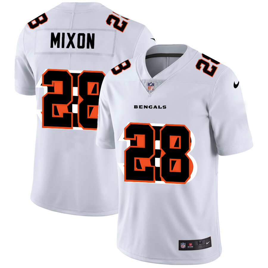 Cincinnati Bengals #28 Joe Mixon White Men's Nike Team Logo Dual Overlap Limited NFL Jersey