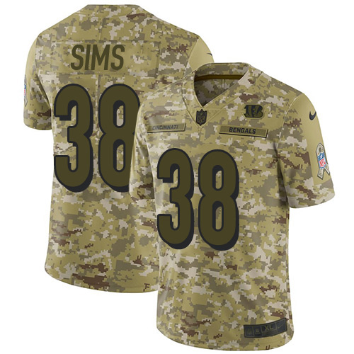 Nike Bengals #38 LeShaun Sims Camo Men's Stitched NFL Limited 2018 Salute To Service Jersey