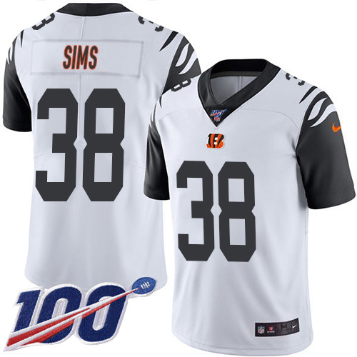 Nike Bengals #38 LeShaun Sims White Men's Stitched NFL Limited Rush 100th Season Jersey