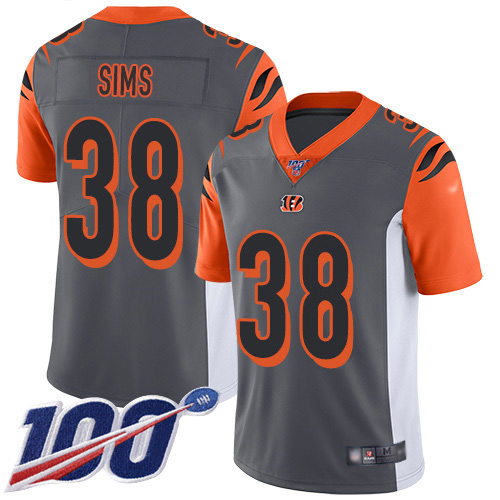 Nike Bengals #38 LeShaun Sims Silver Men's Stitched NFL Limited Inverted Legend 100th Season Jersey