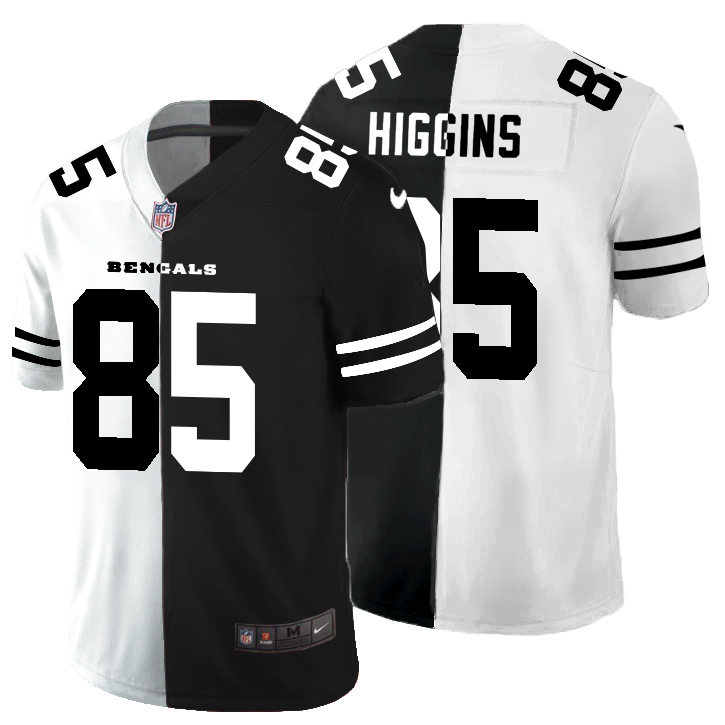 Cincinnati Bengals #85 Tee Higgins Men's Black V White Peace Split Nike Vapor Untouchable Limited NFL Jersey