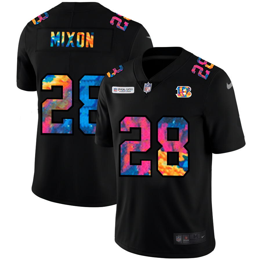 Cincinnati Bengals #28 Joe Mixon Men's Nike Multi-Color Black 2020 NFL Crucial Catch Vapor Untouchable Limited Jersey