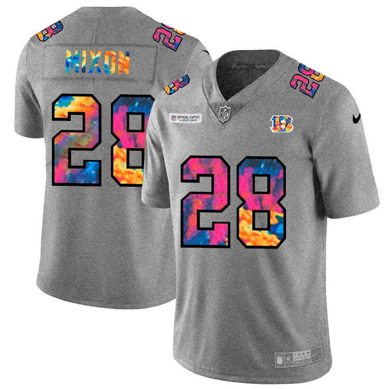 Cincinnati Bengals #28 Joe Mixon Men's Nike Multi-Color 2020 NFL Crucial Catch NFL Jersey Greyheather