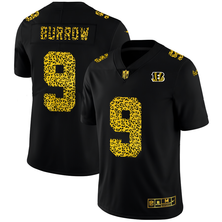 Cincinnati Bengals #9 Joe Burrow Men's Nike Leopard Print Fashion Vapor Limited NFL Jersey Black