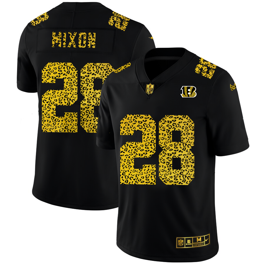 Cincinnati Bengals #28 Joe Mixon Men's Nike Leopard Print Fashion Vapor Limited NFL Jersey Black