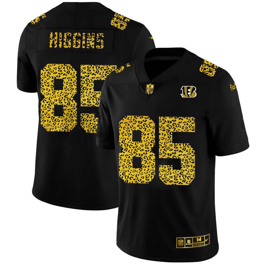 Cincinnati Bengals #85 Tee Higgins Men's Nike Leopard Print Fashion Vapor Limited NFL Jersey Black