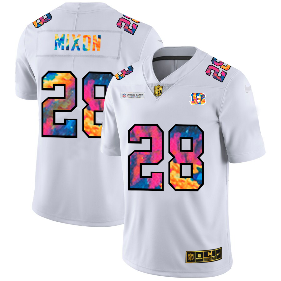 Cincinnati Bengals #28 Joe Mixon Men's White Nike Multi-Color 2020 NFL Crucial Catch Limited NFL Jersey