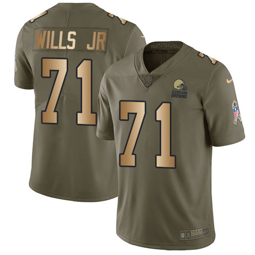 Nike Browns #71 Jedrick Wills JR Olive/Gold Men's Stitched NFL Limited 2017 Salute To Service Jersey