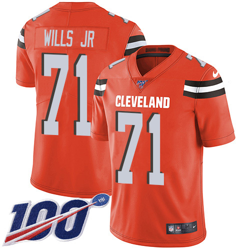 Nike Browns #71 Jedrick Wills JR Orange Alternate Men's Stitched NFL 100th Season Vapor Untouchable Limited Jersey