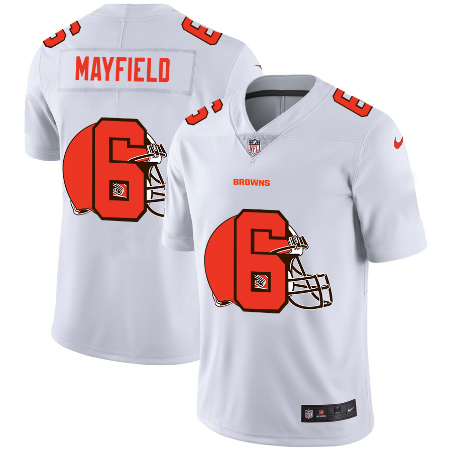 Cleveland Browns #6 Baker Mayfield White Men's Nike Team Logo Dual Overlap Limited NFL Jersey