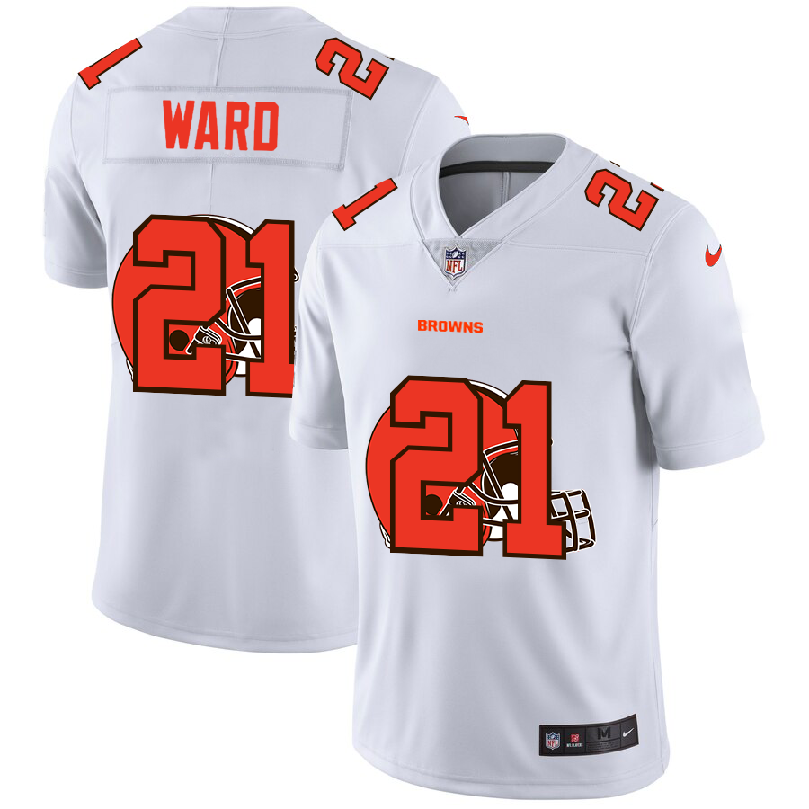 Cleveland Browns #21 Denzel Ward White Men's Nike Team Logo Dual Overlap Limited NFL Jersey