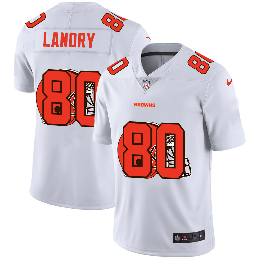 Cleveland Browns #80 Jarvis Landry White Men's Nike Team Logo Dual Overlap Limited NFL Jersey