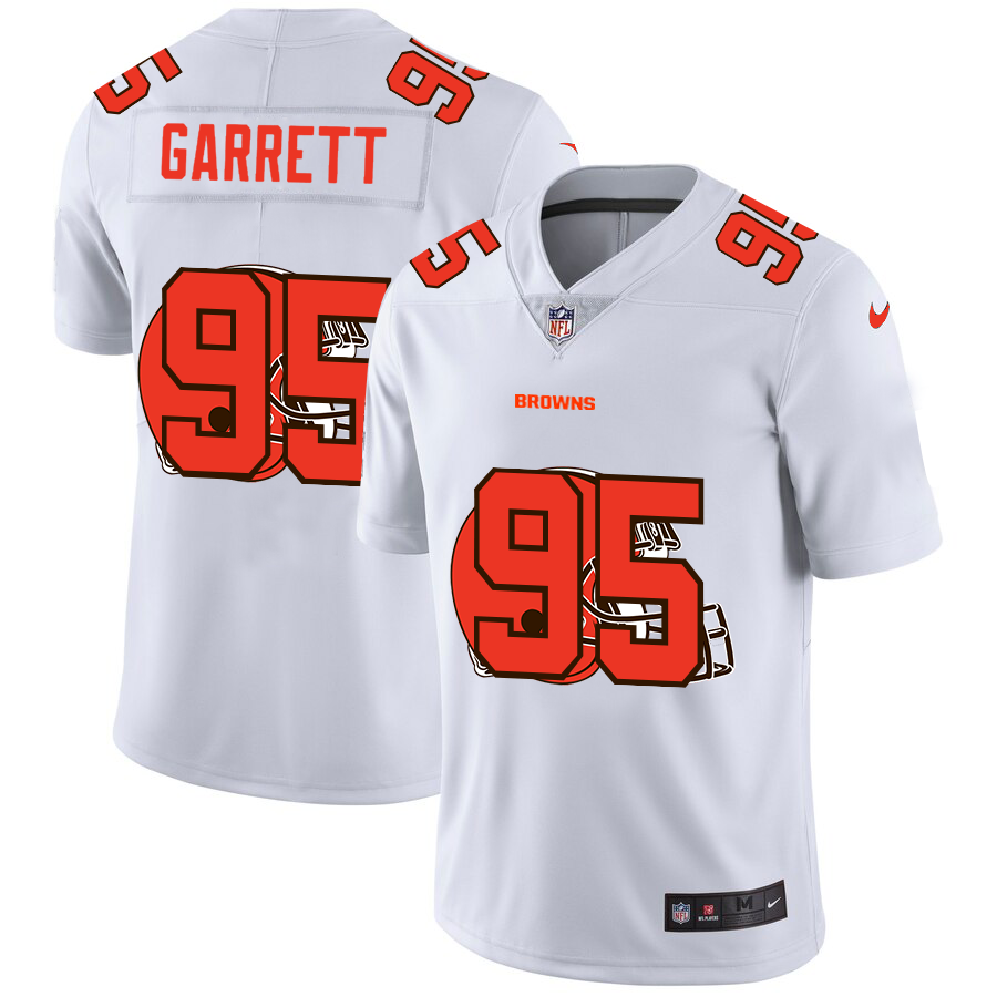 Cleveland Browns #95 Myles Garrett White Men's Nike Team Logo Dual Overlap Limited NFL Jersey