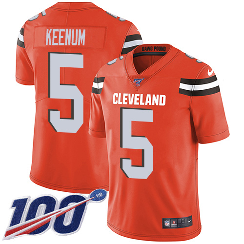 Nike Browns #5 Case Keenum Orange Alternate Men's Stitched NFL 100th Season Vapor Untouchable Limited Jersey