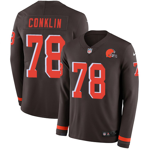Nike Browns #78 Jack Conklin Brown Team Color Men's Stitched NFL Limited Therma Long Sleeve Jersey