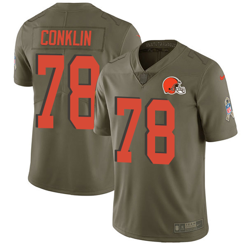 Nike Browns #78 Jack Conklin Olive Men's Stitched NFL Limited 2017 Salute To Service Jersey