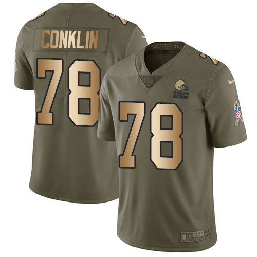 Nike Browns #78 Jack Conklin Olive/Gold Men's Stitched NFL Limited 2017 Salute To Service Jersey
