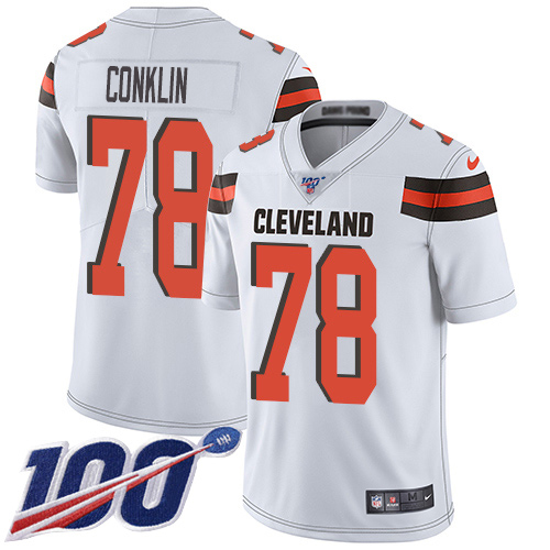 Nike Browns #78 Jack Conklin White Men's Stitched NFL 100th Season Vapor Untouchable Limited Jersey