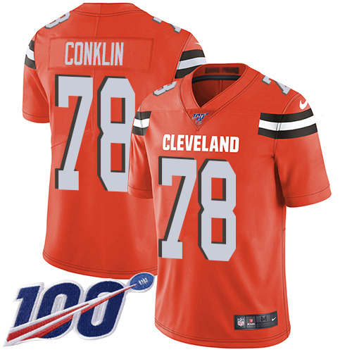 Nike Browns #78 Jack Conklin Orange Alternate Men's Stitched NFL 100th Season Vapor Untouchable Limited Jersey