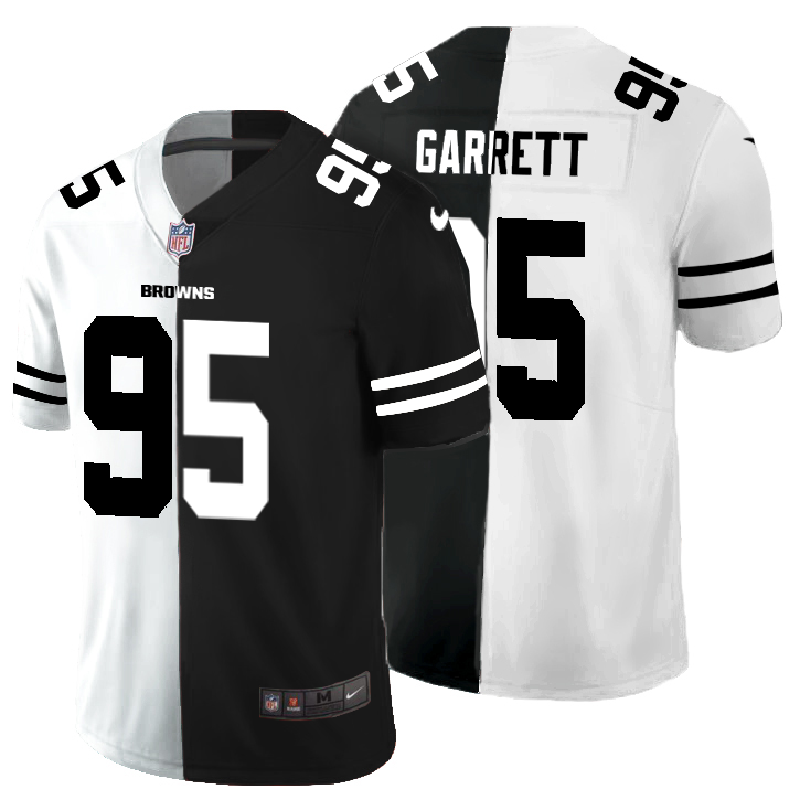 Cleveland Browns #95 Myles Garrett Men's Black V White Peace Split Nike Vapor Untouchable Limited NFL Jersey