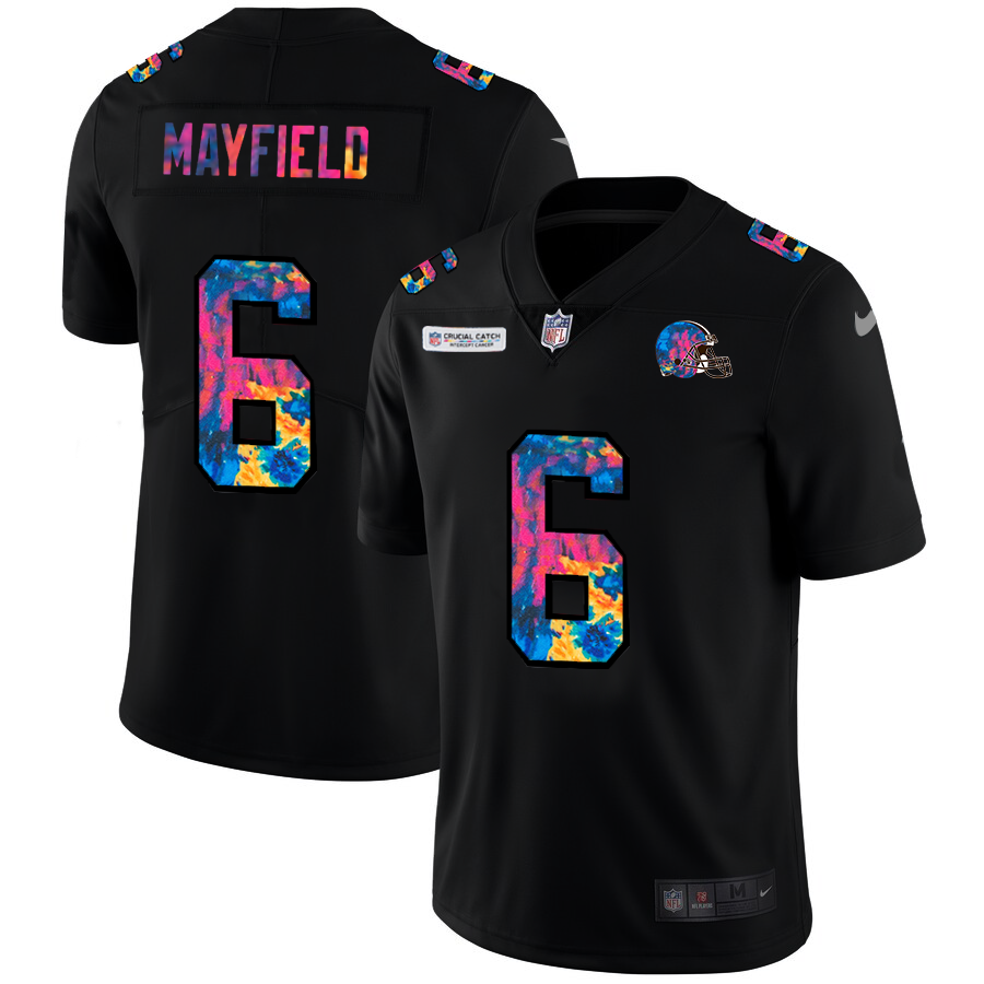 Cleveland Browns #6 Baker Mayfield Men's Nike Multi-Color Black 2020 NFL Crucial Catch Vapor Untouchable Limited Jersey