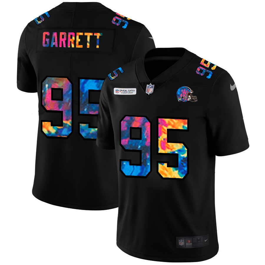 Cleveland Browns #95 Myles Garrett Men's Nike Multi-Color Black 2020 NFL Crucial Catch Vapor Untouchable Limited Jersey