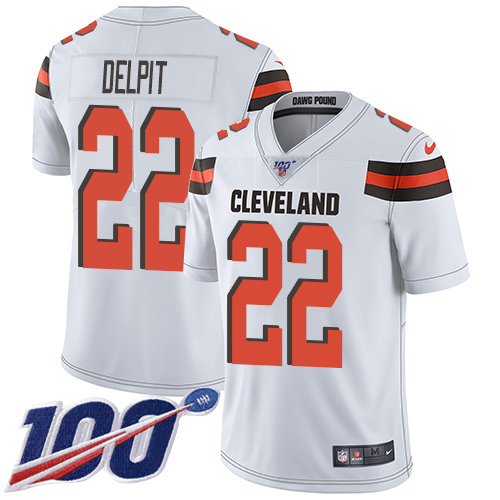 Nike Browns #22 Grant Delpit White Men's Stitched NFL 100th Season Vapor Untouchable Limited Jersey