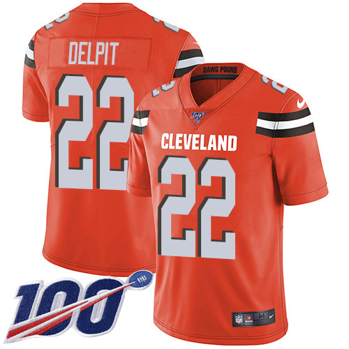 Nike Browns #22 Grant Delpit Orange Alternate Men's Stitched NFL 100th Season Vapor Untouchable Limited Jersey