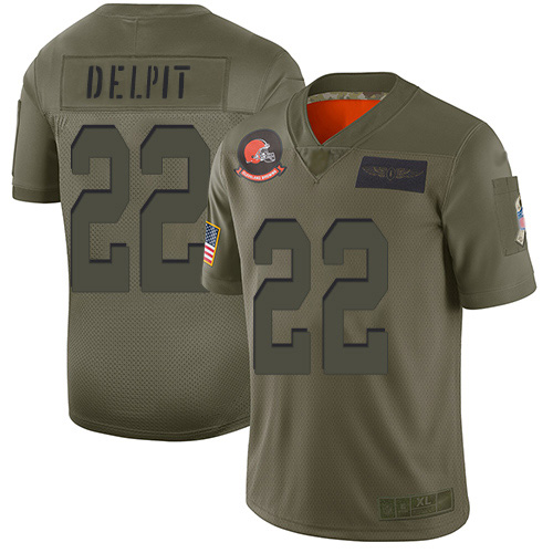 Nike Browns #22 Grant Delpit Camo Men's Stitched NFL Limited 2019 Salute To Service Jersey