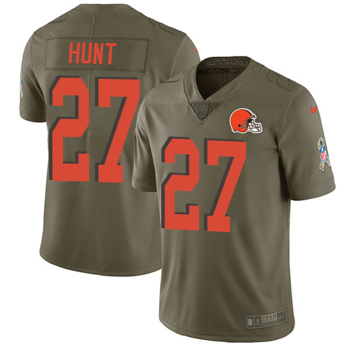 Nike Browns #27 Kareem Hunt Olive Men's Stitched NFL Limited 2017 Salute To Service Jersey