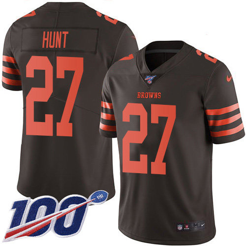 Nike Browns #27 Kareem Hunt Brown Men's Stitched NFL Limited Rush 100th Season Jersey