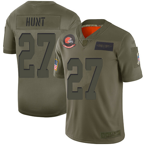 Nike Browns #27 Kareem Hunt Camo Men's Stitched NFL Limited 2019 Salute To Service Jersey