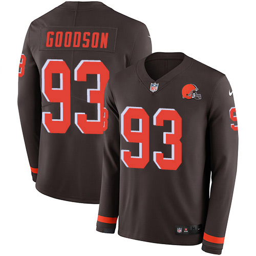 Nike Browns #93 B.J. Goodson Brown Team Color Men's Stitched NFL Limited Therma Long Sleeve Jersey