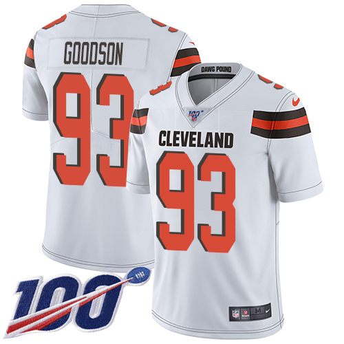 Nike Browns #93 B.J. Goodson White Men's Stitched NFL 100th Season Vapor Untouchable Limited Jersey