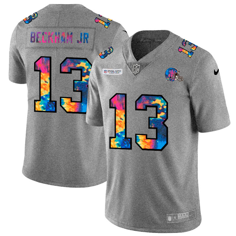 Cleveland Browns #13 Odell Beckham Jr. Men's Nike Multi-Color 2020 NFL Crucial Catch NFL Jersey Greyheather