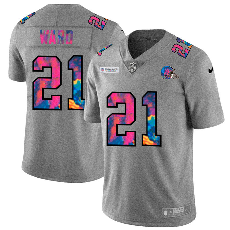 Cleveland Browns #21 Denzel Ward Men's Nike Multi-Color 2020 NFL Crucial Catch NFL Jersey Greyheather