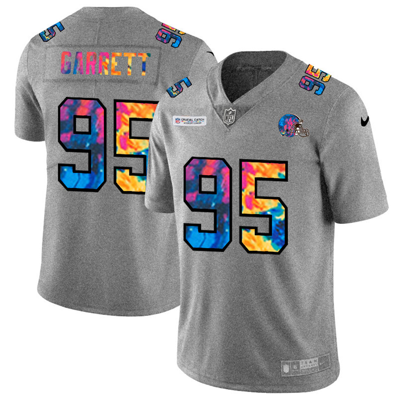 Cleveland Browns #95 Myles Garrett Men's Nike Multi-Color 2020 NFL Crucial Catch NFL Jersey Greyheather
