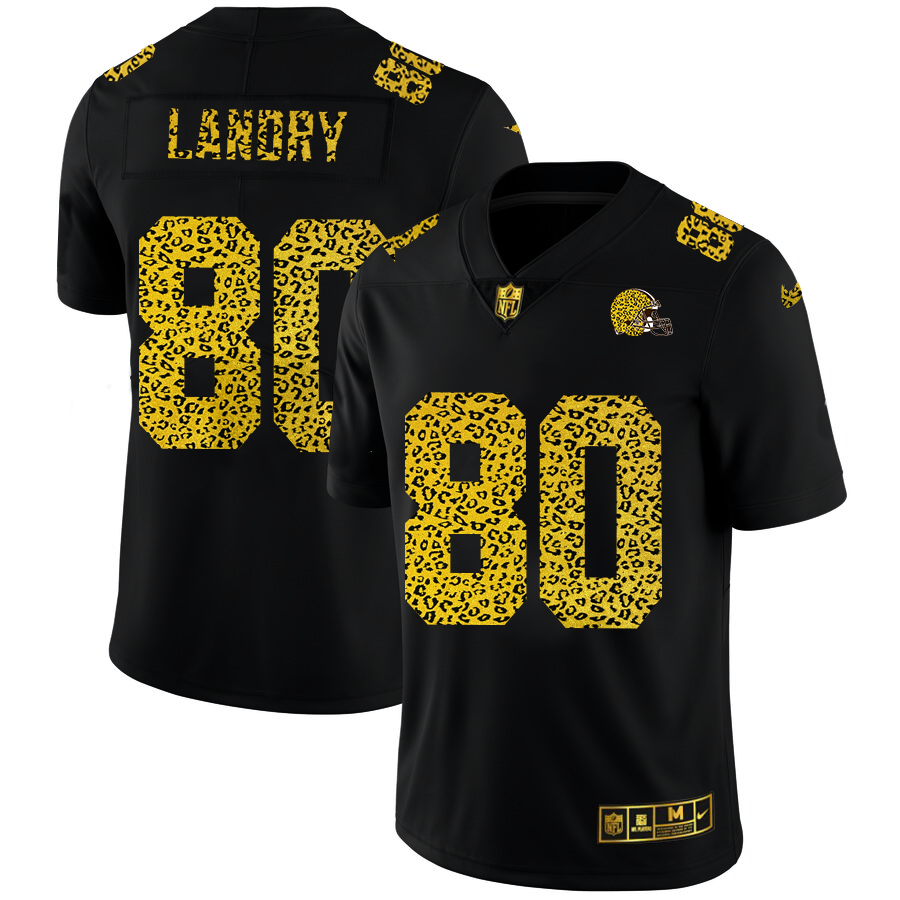 Cleveland Browns #80 Jarvis Landry Men's Nike Leopard Print Fashion Vapor Limited NFL Jersey Black
