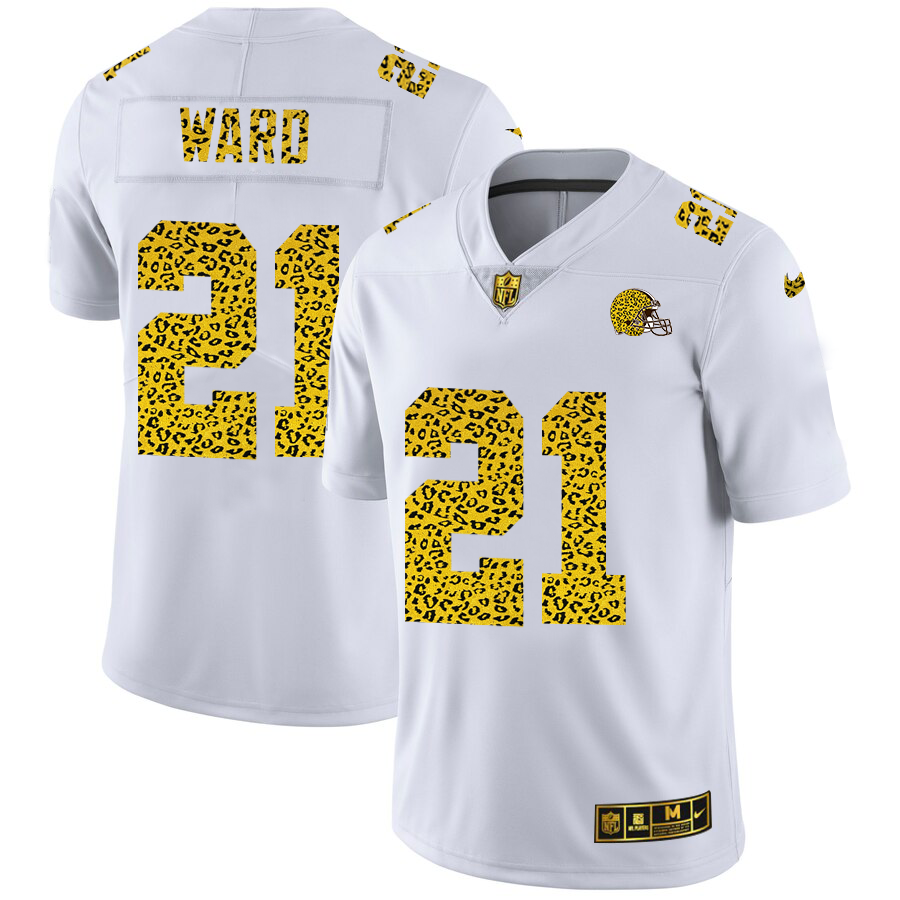 Cleveland Browns #21 Denzel Ward Men's Nike Flocked Leopard Print Vapor Limited NFL Jersey White