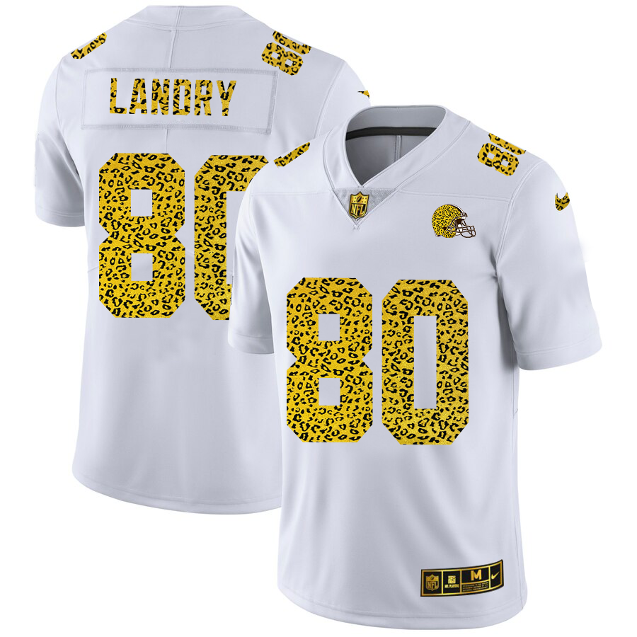 Cleveland Browns #80 Jarvis Landry Men's Nike Flocked Leopard Print Vapor Limited NFL Jersey White